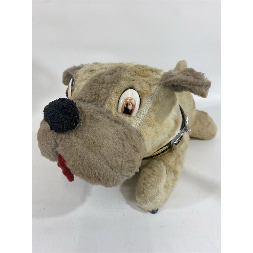 Old Antique Plush Stuffed‎ Dog 1950s Painted Eyes Felt Tongue 17”